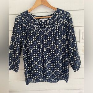 Pure Jill Elements gathered top blouse dark ink blue women’s Medium 3/4 sleeve